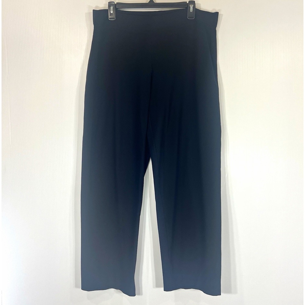 Eileen Fisher Stretch Crepe Straight Leg Pants Size Medium Black Pull On Elastic